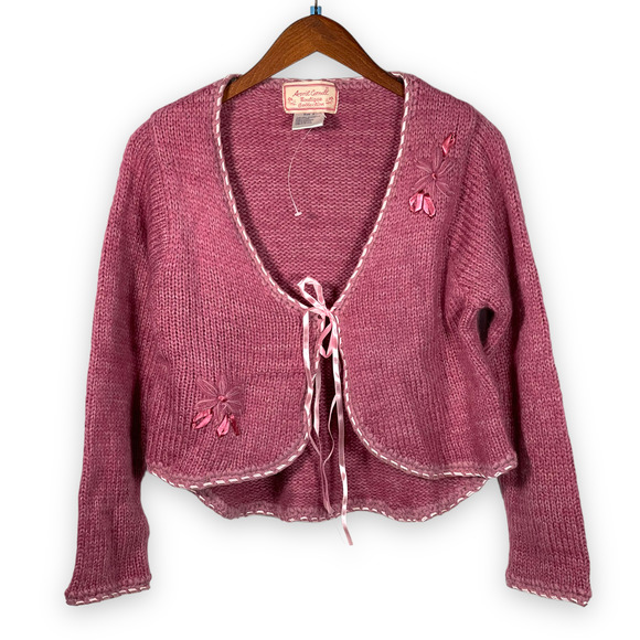 April Cornell Sweaters - NEW NWT April Cornell Boutique Collection Mauve Pink Cropped Sweater w Bow Sz S